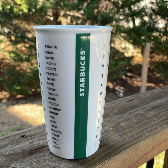 Starbucks 2016 Word Search Double Wall Ceramic Coffee Travel Tumbler Mug 12 Oz - Picture 2 of 5